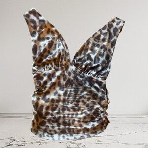 Leopard animal Print Halter Crop Top size XS Y2K Mob Wives